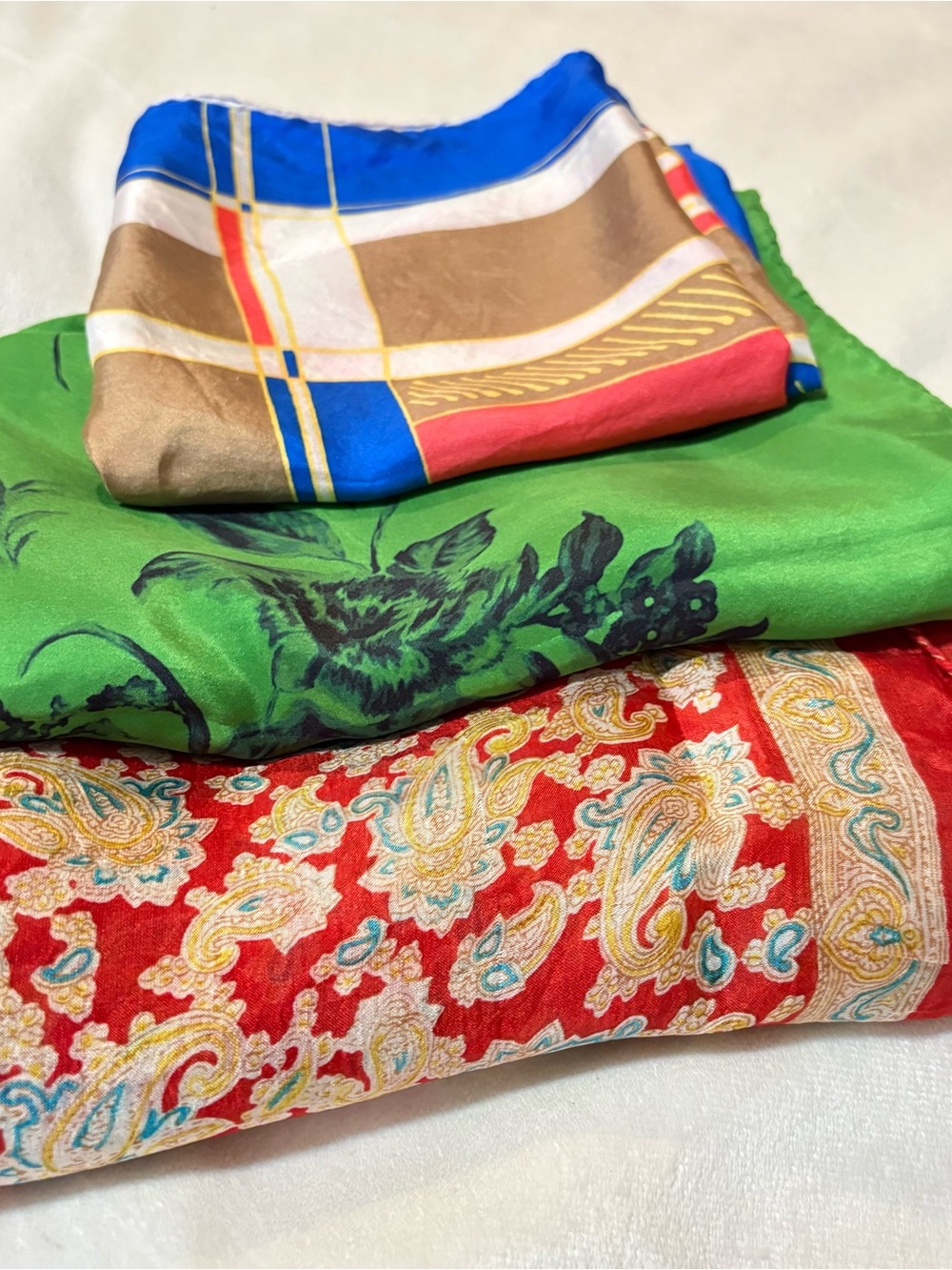 3 Scarf Bundle Something Navy 100% Silk Paisley Floral Colorful Prints
